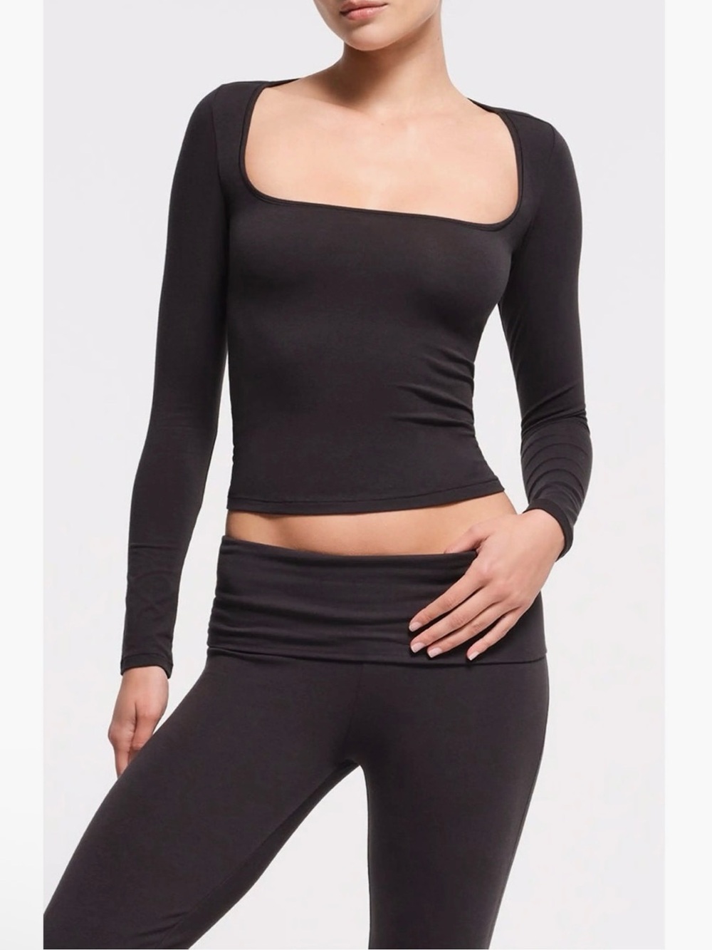 NWT SKIMS Cotton Jersey Scoop Neck Long Sleeve T-shirt in Soot XL